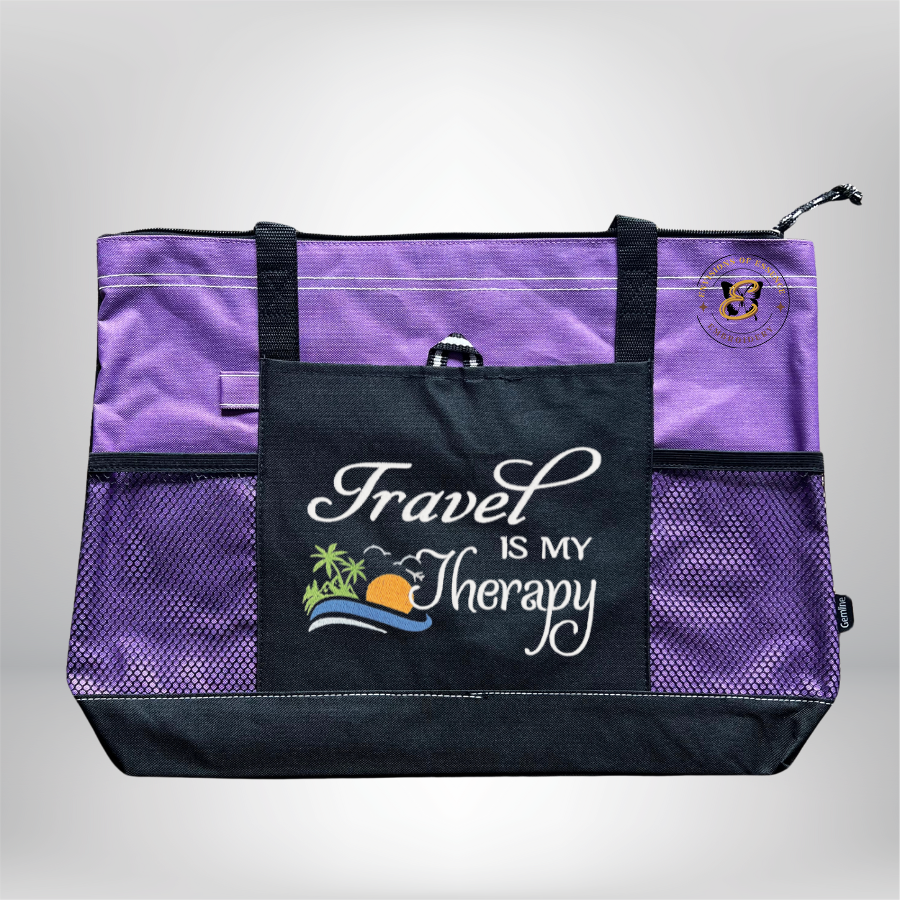 Travel Is My Therapy Embroidered Traveling Totes