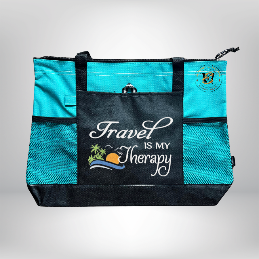 Travel Is My Therapy Embroidered Traveling Totes