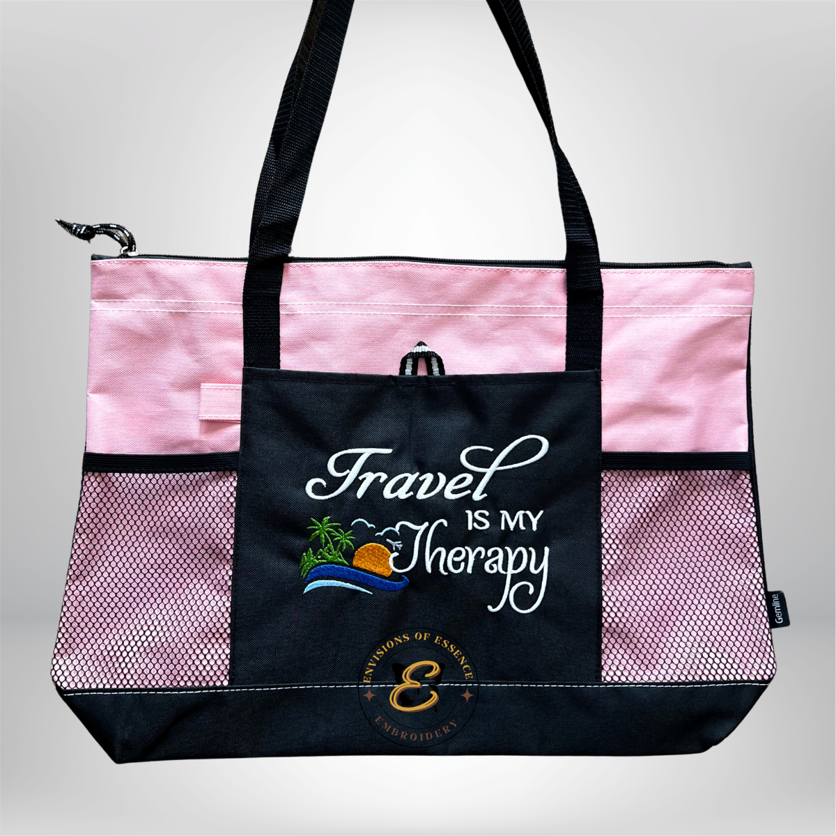 Pink Travel Is My Therapy Embroidered Traveling Totes