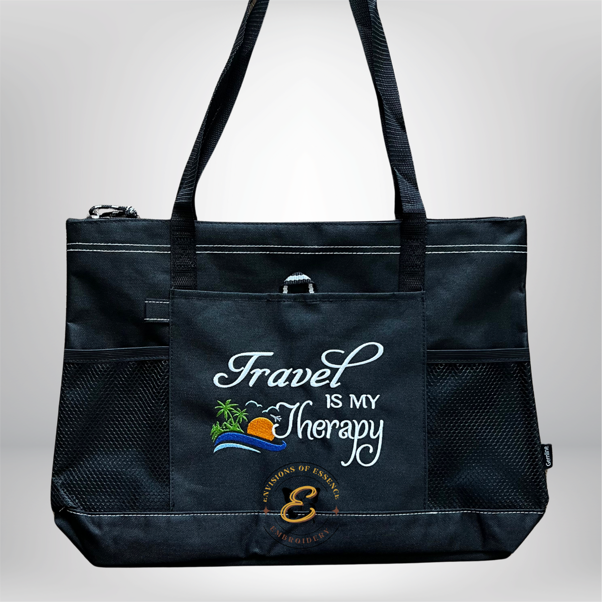 Black Travel Is My Therapy Embroidered Traveling Totes