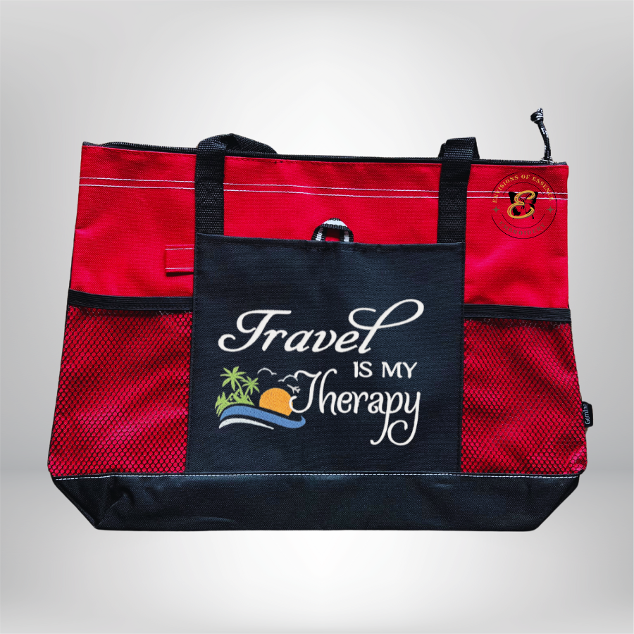 Travel Is My Therapy Embroidered Traveling Totes