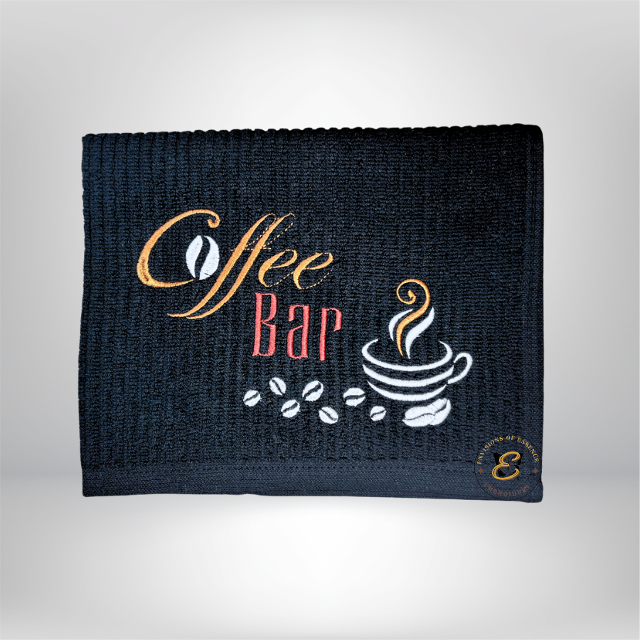 black embroidered coffee bar towel mats