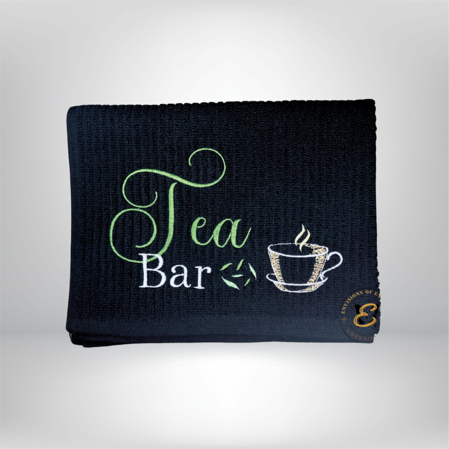 black embroidered tea bar towel mats