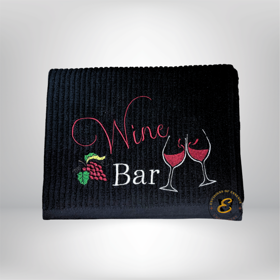 black embroidered wine bar towel mats