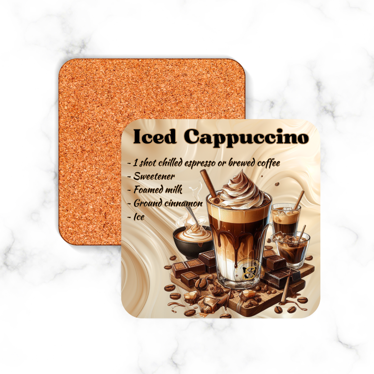 4-Piece Set Mixed Flavored Latte Ice-Coffee Recipe Coasters