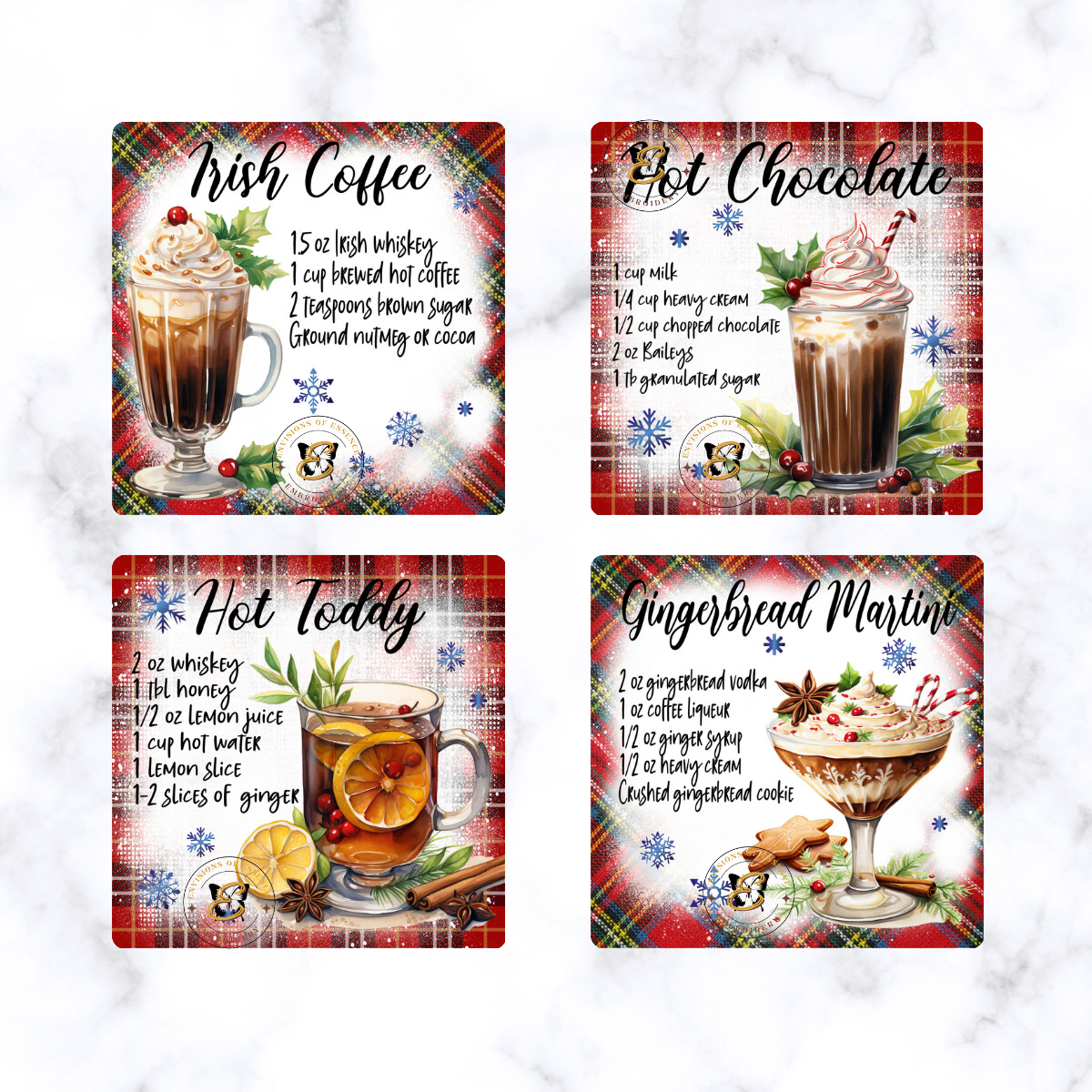 Timeless Holiday Mixed Cocktail Recipe Coaster Set #3