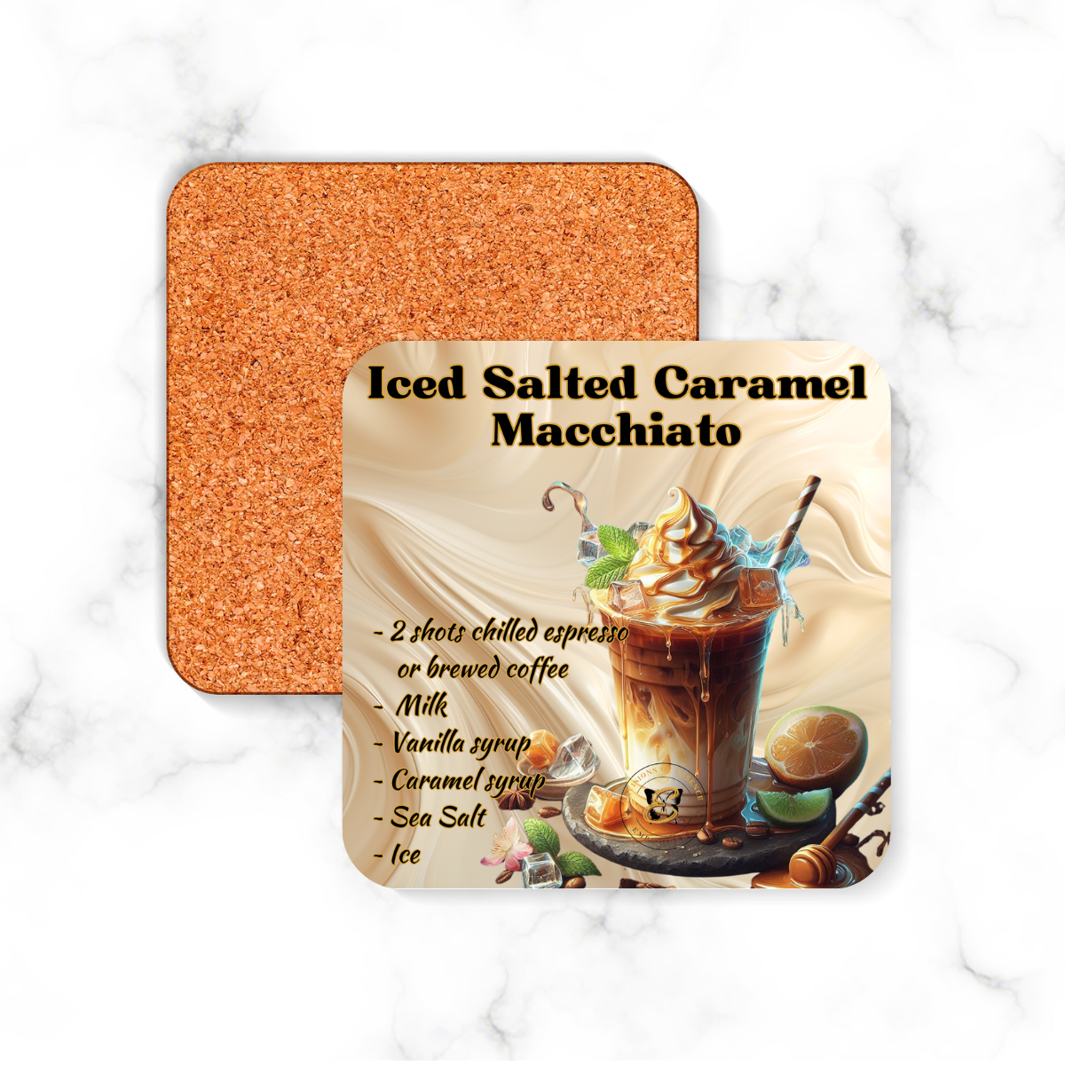 4-Piece Set Caramel Flavored Ice-Coffee Recipe Coasters