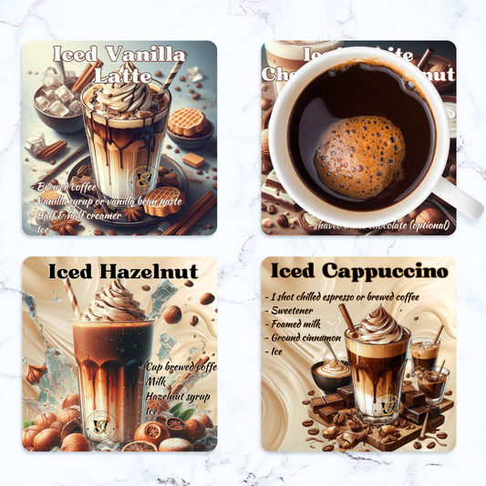 4-Piece Set Mixed Flavored Latte Ice-Coffee Recipe Coasters