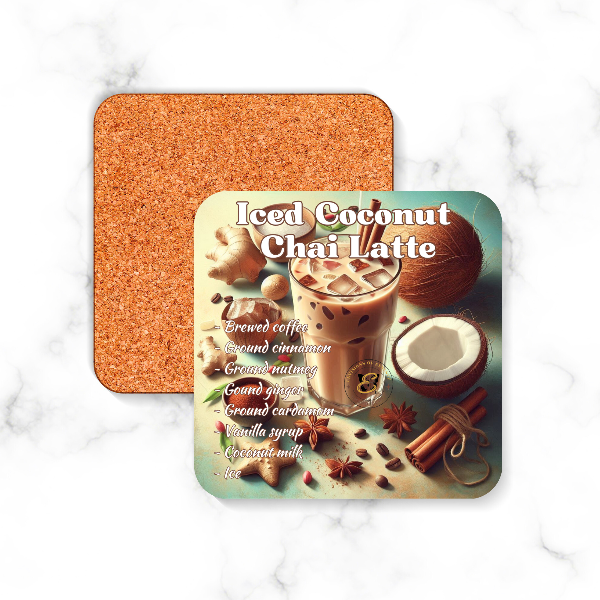 4-Piece Set Herbal & Fruity Mixed Flavored Ice-Coffee Recipe Coasters