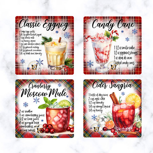 Timeless Holiday Mixed Cocktail Recipe Coaster Set #1