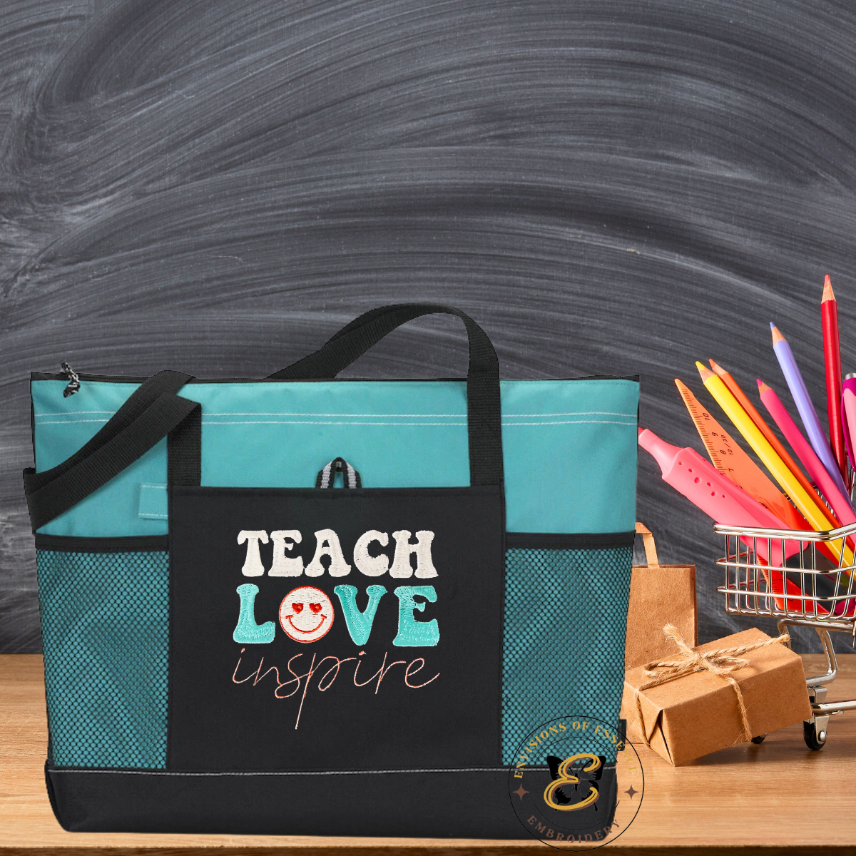 Teach Love Inspire Teacher's Inspirational Zippered Tote with Pockets