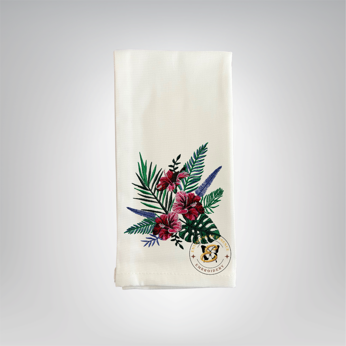 Tropical Floral Embroidered Linen Dinner Napkins