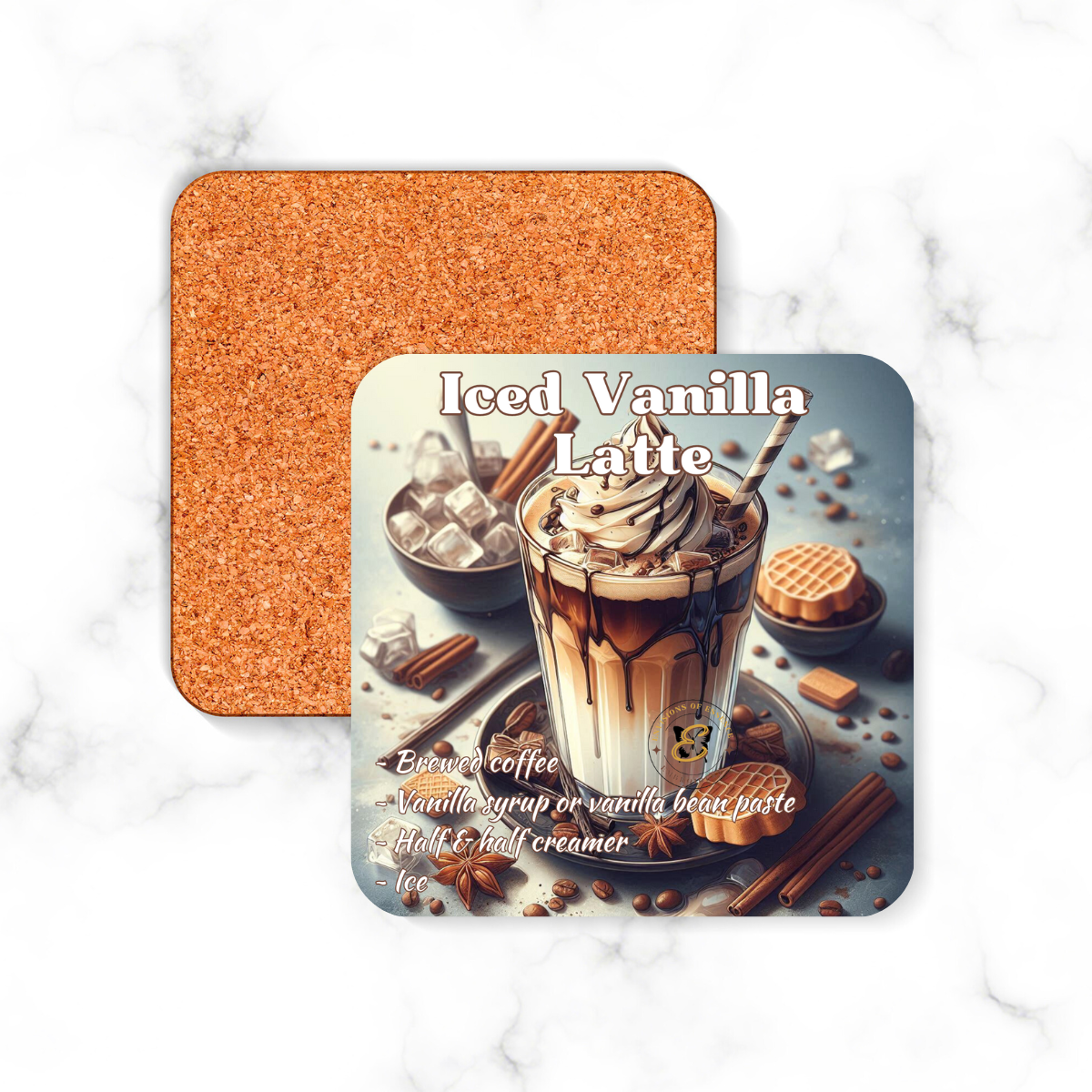 4-Piece Set Mixed Flavored Latte Ice-Coffee Recipe Coasters