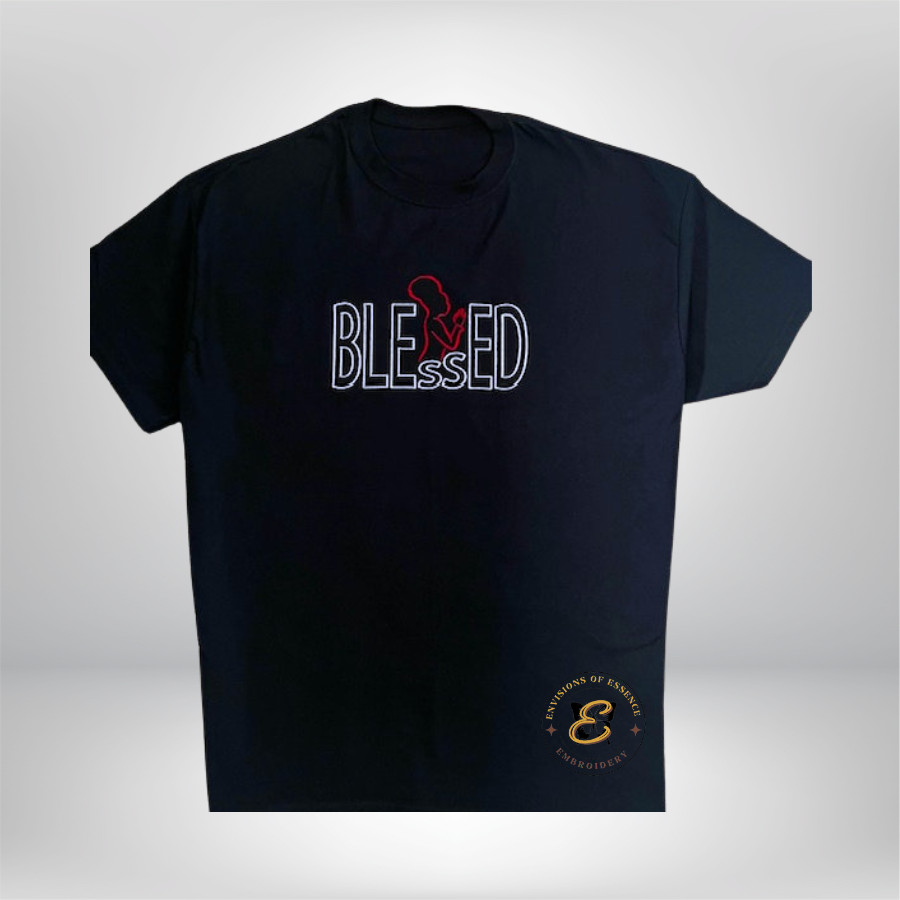 women's black embroidered blessed woman praying t-shirt