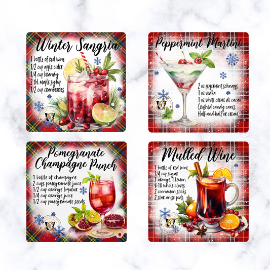 Timeless Holiday Mixed Cocktail Recipe Coaster Set #2