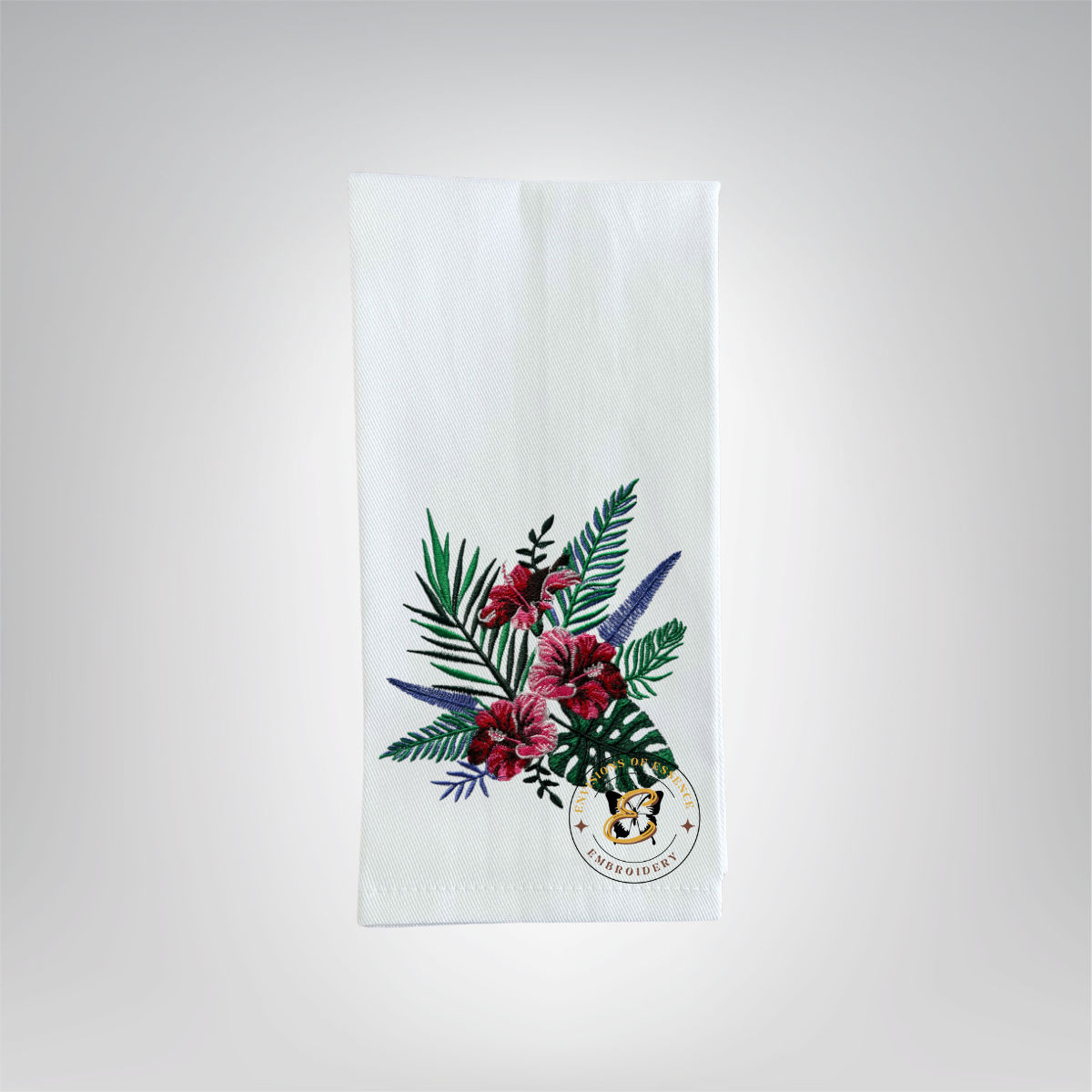 Tropical Floral Embroidered Linen Dinner Napkins
