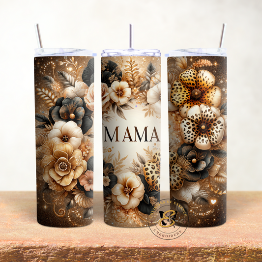 MAMA Themed Animal Print Floral Design Ivory Background 20oz Skinny Tumblers