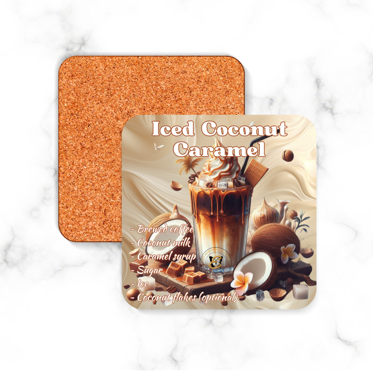 4-Piece Set Caramel Flavored Ice-Coffee Recipe Coasters