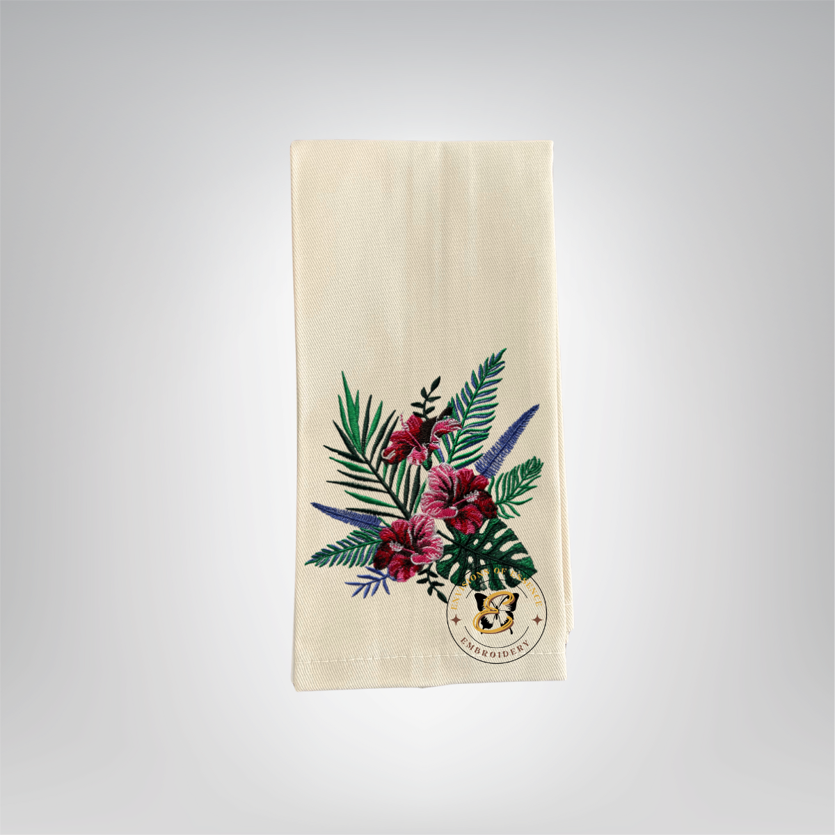 Tropical Floral Embroidered Linen Dinner Napkins