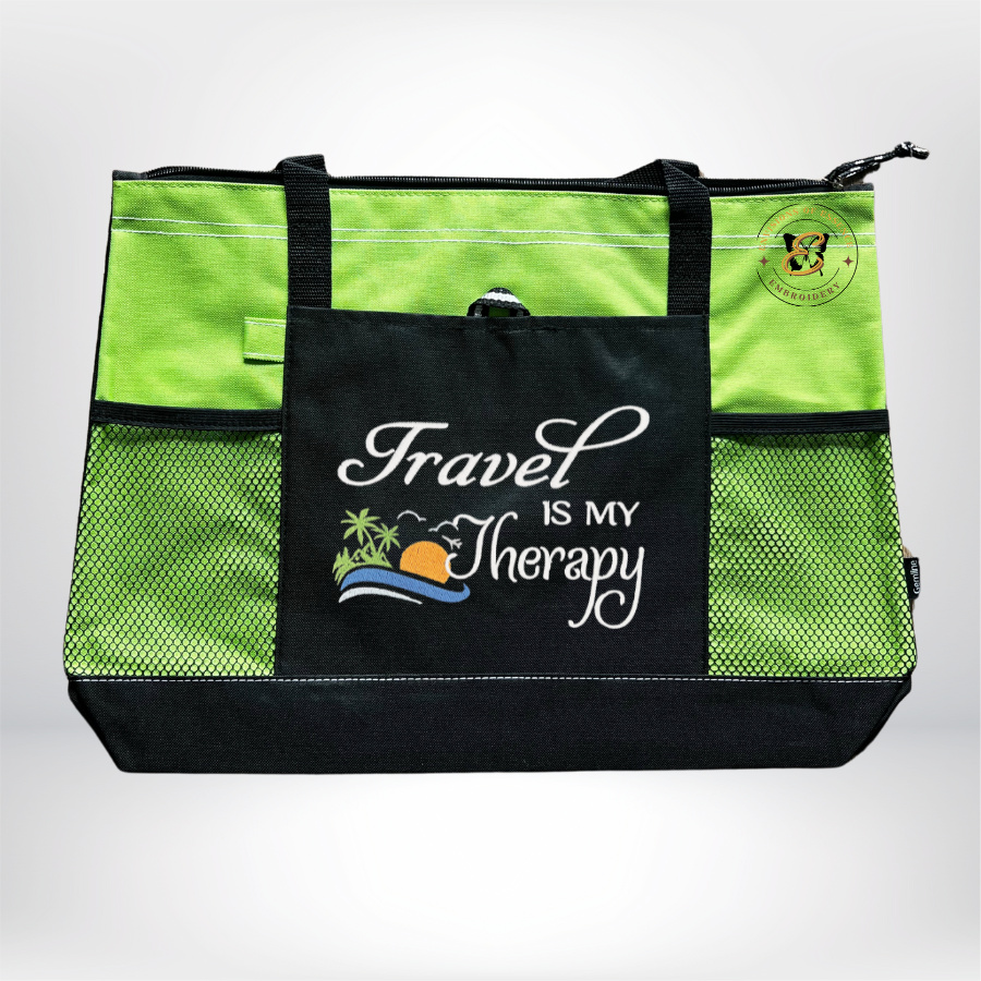 Travel Is My Therapy Embroidered Traveling Totes