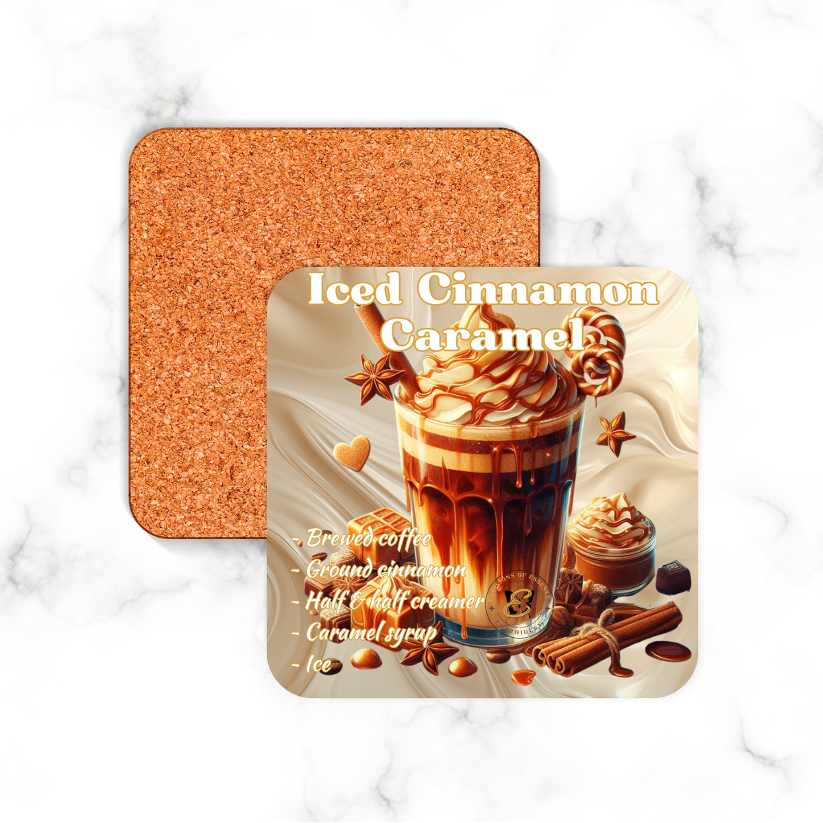 4-Piece Set Caramel Flavored Ice-Coffee Recipe Coasters