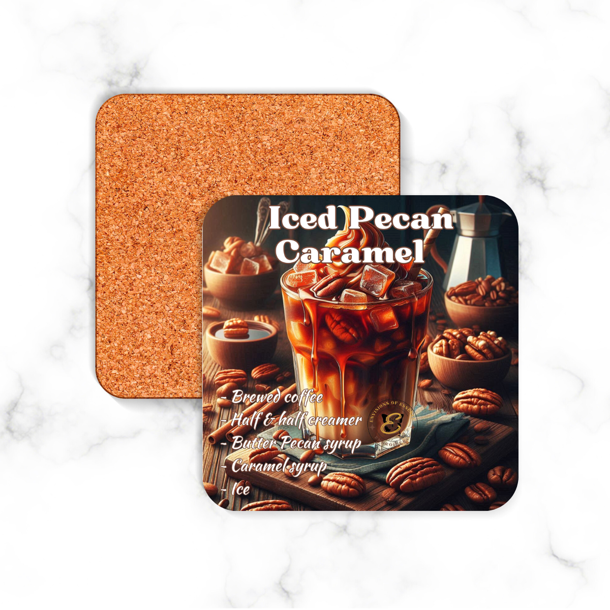 4-Piece Set Caramel Flavored Ice-Coffee Recipe Coasters