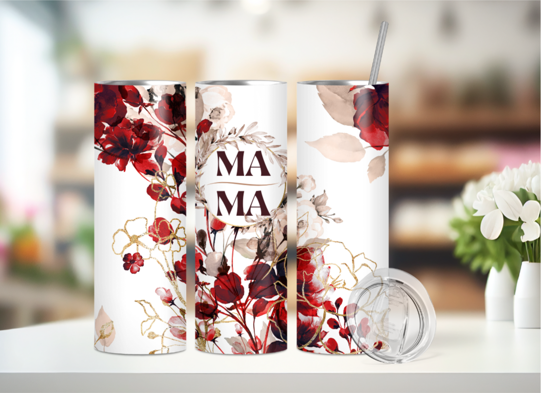 MAMA-Themed Burgundy Floral  20oz Tumblers