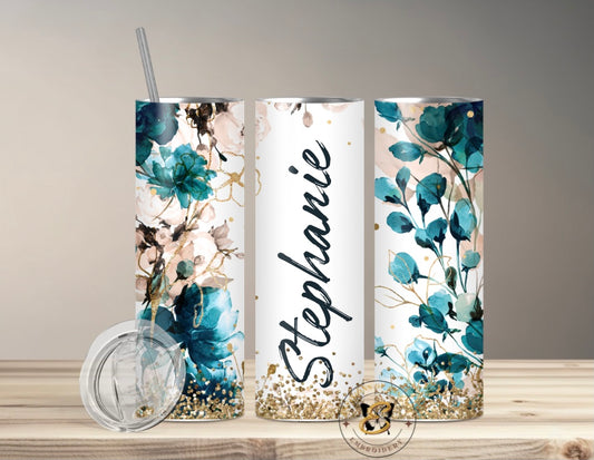 Blue Floral Personalized Tumblers