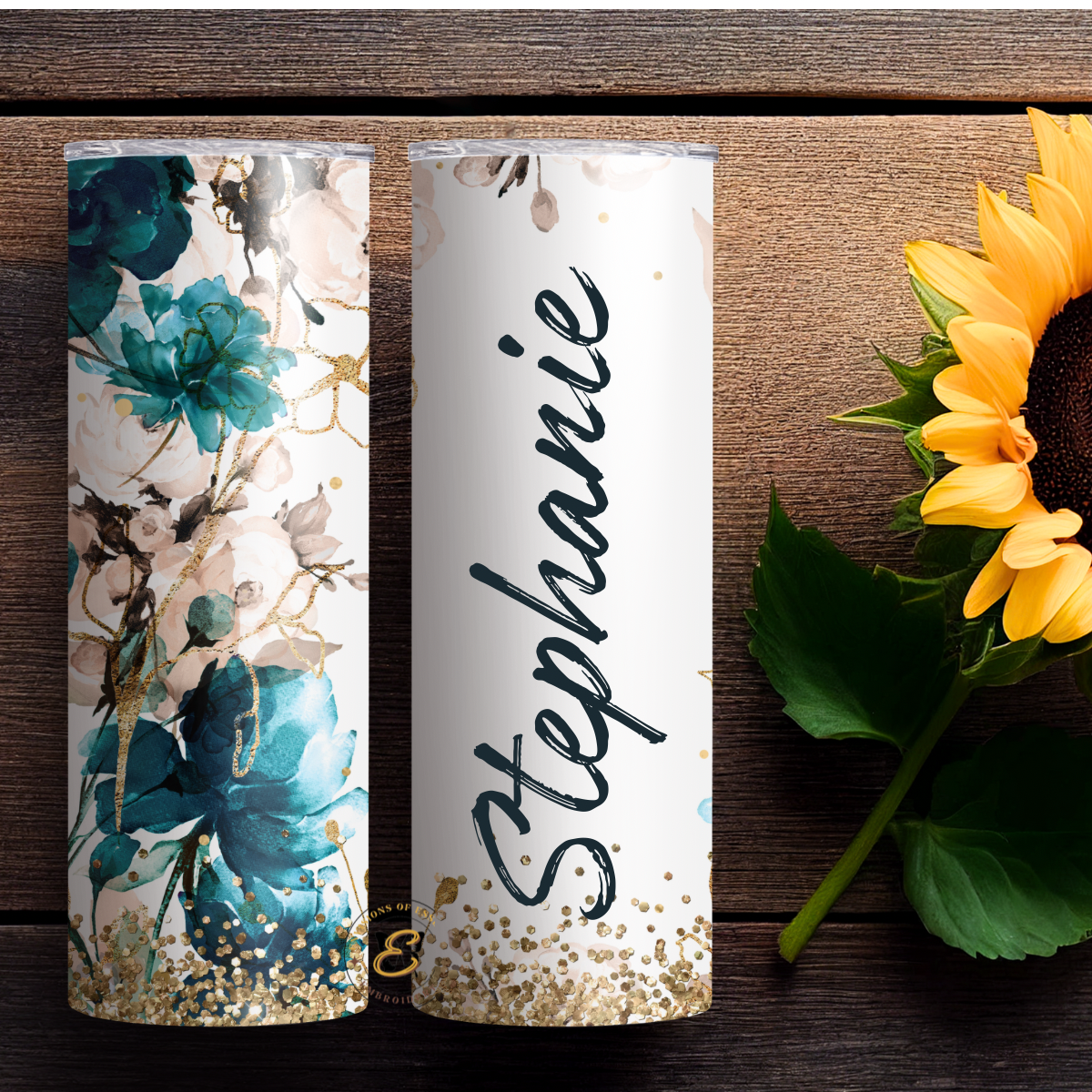 Blue Floral Personalized Tumblers