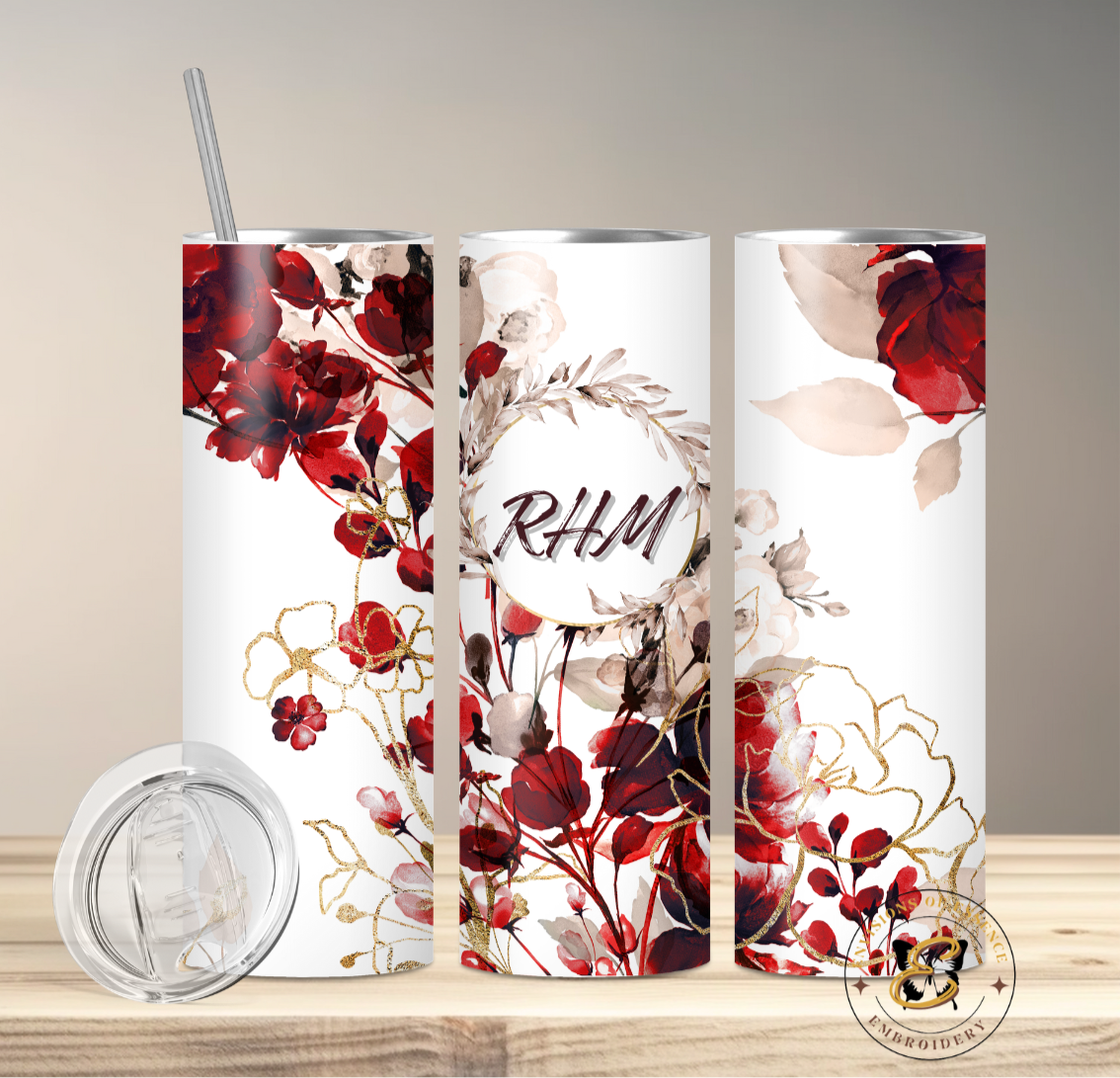 Burgundy Floral Monogrammed 20oz Tumblers