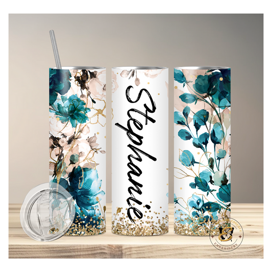 Blue Floral Personalized Tumblers