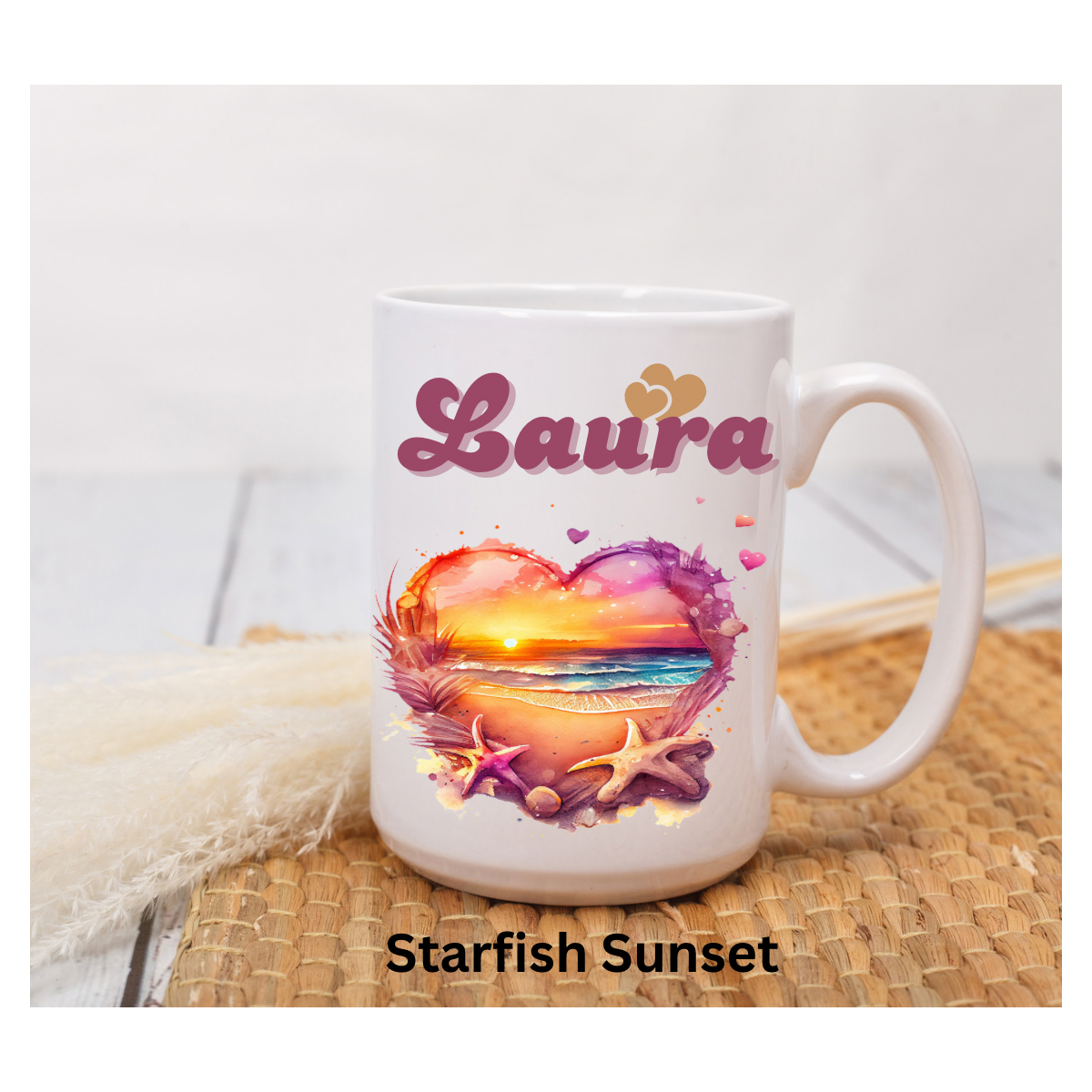 Beach Lovers Heart-Shaped Scene Coffee Mugs