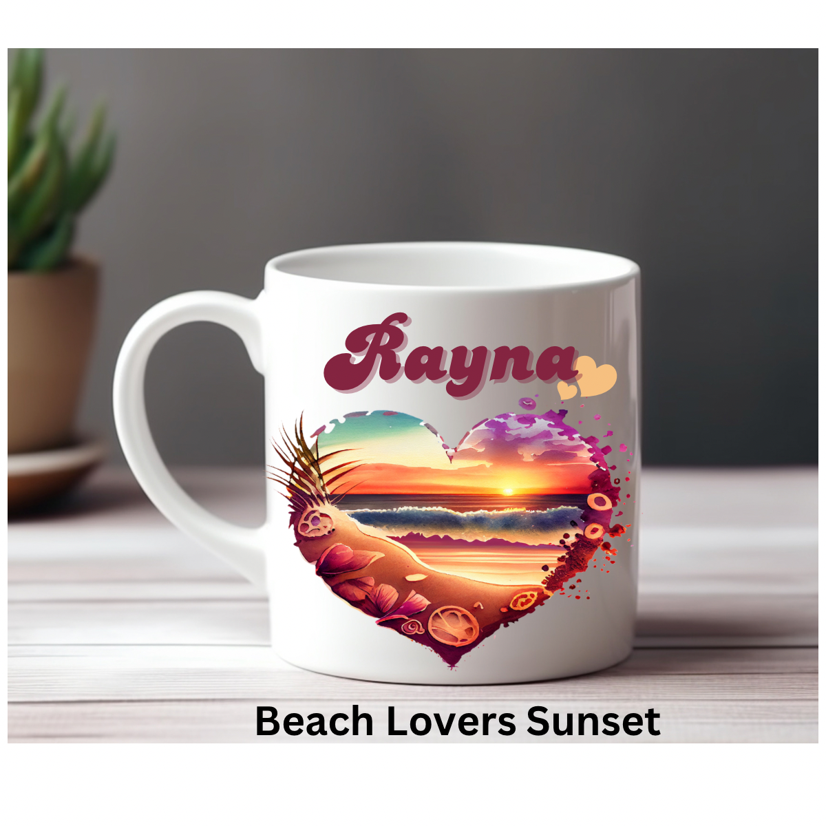 Beach Lovers Heart-Shaped Scene Coffee Mugs