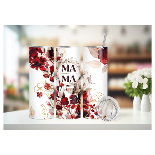 MAMA-Themed Burgundy Floral Tumblers