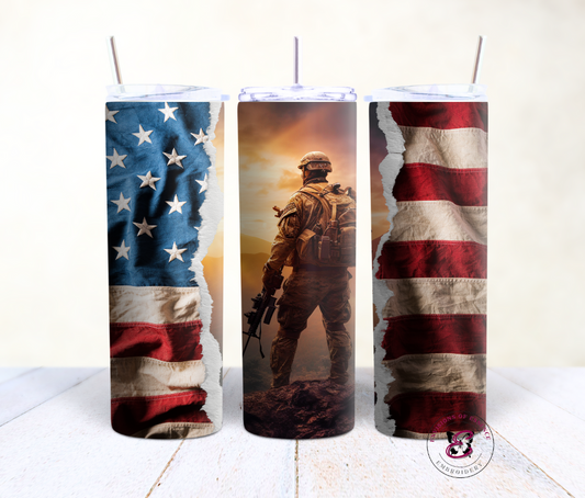 Veteran Standing Strong with the American Flag Tumbler