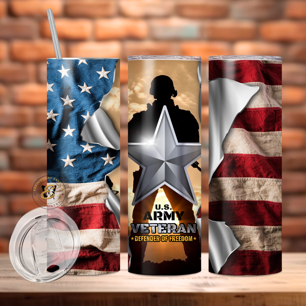 U.S. Army Veteran with Silver Star and American Flag 20oz Tumblers