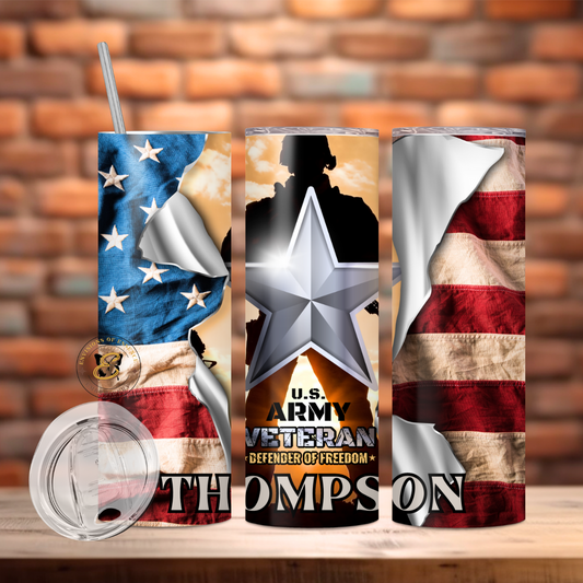 U.S. Army Veteran with Silver Star and American Flag 20oz Tumblers