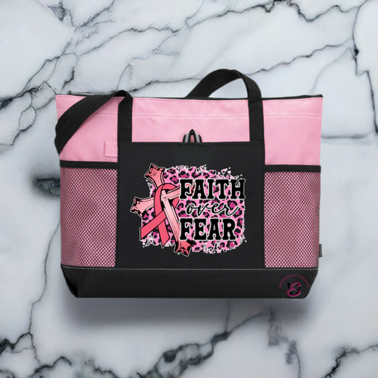 Faith Over Fear Breast Cancer Pink and Black Tote