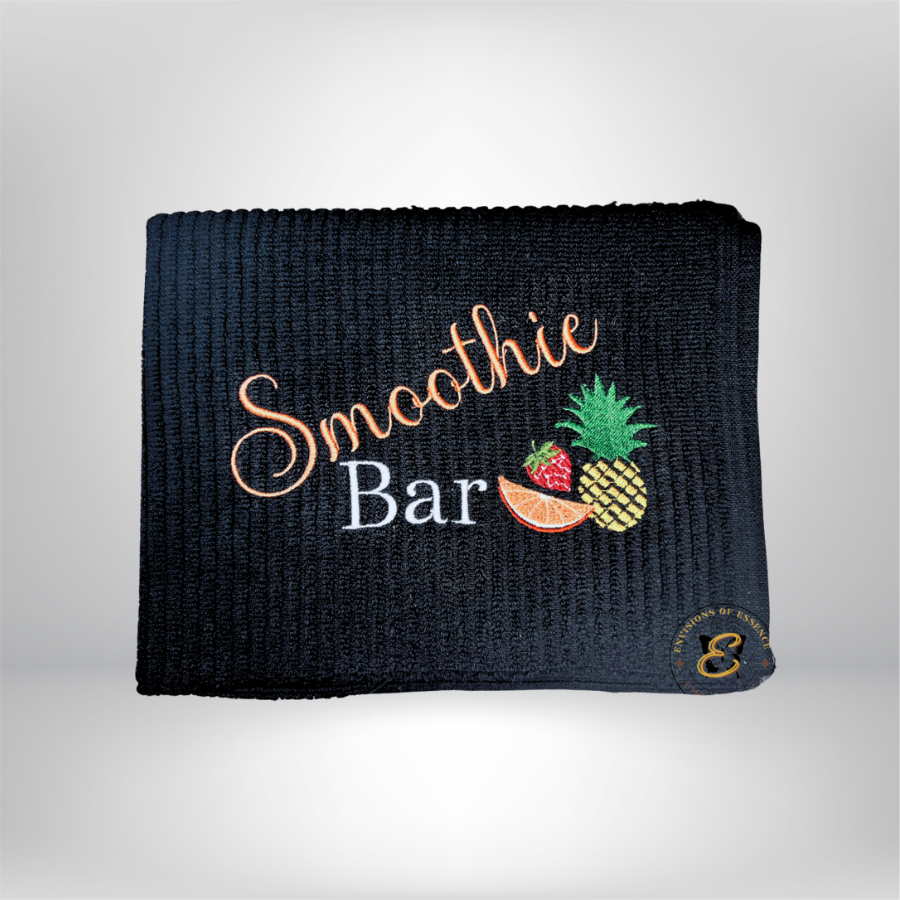 black embroidered smoothie bar towel mats