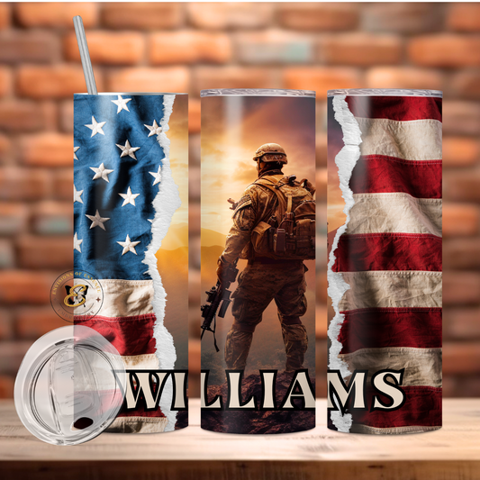 Veteran Standing Strong with the American Flag Personalized 20oz Tumblers