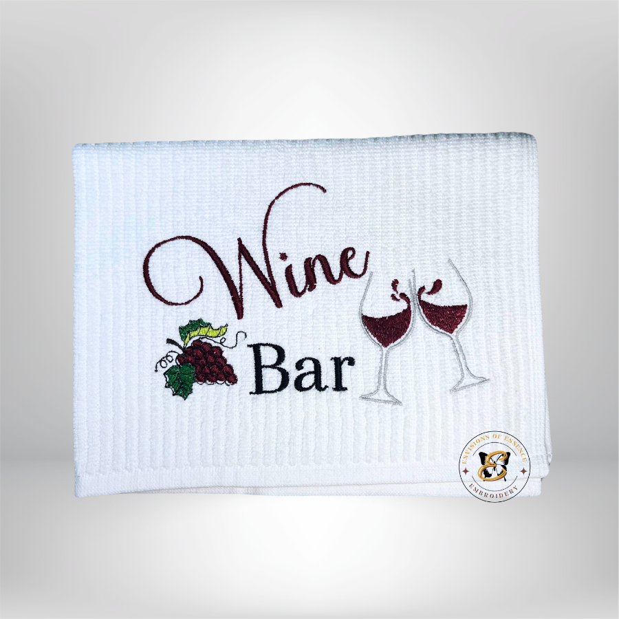 white embroidered wine bar towel mats